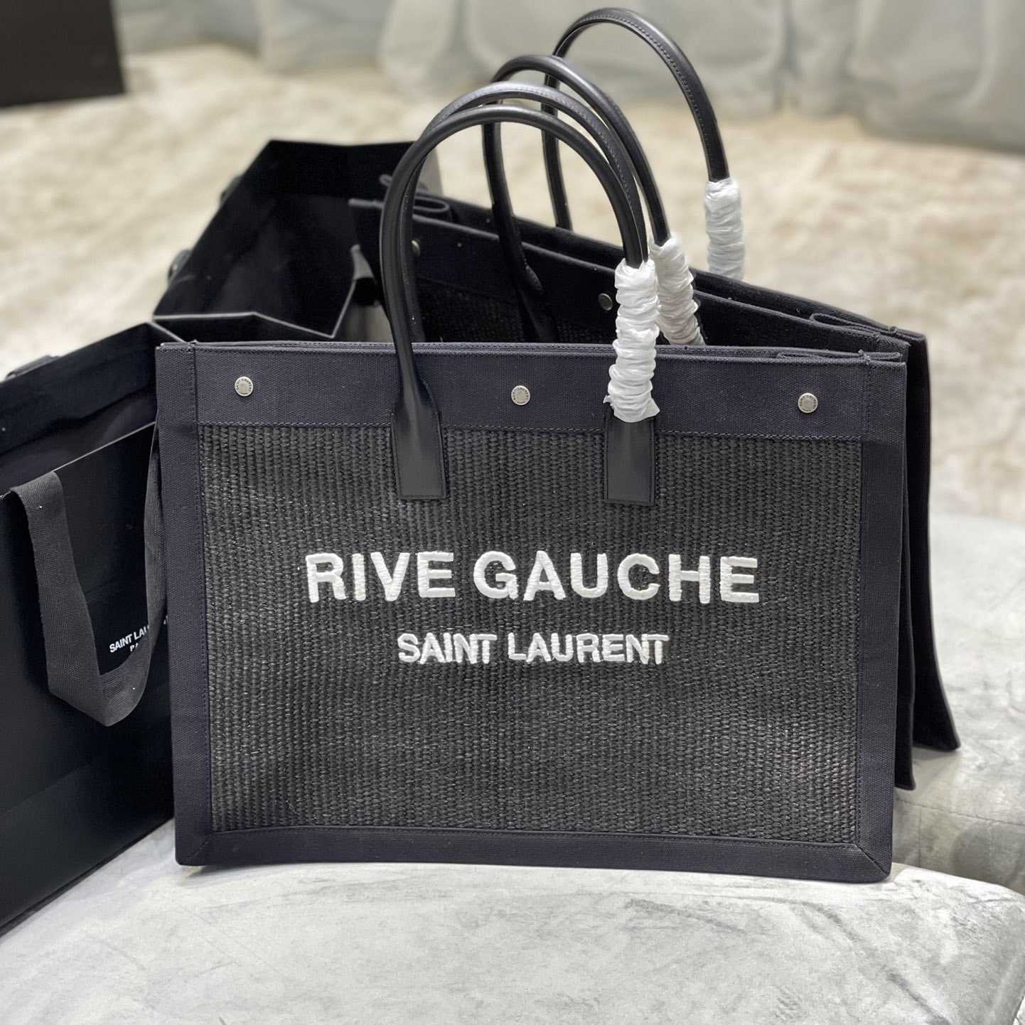 Saint Laurent Rive Gauche Woven Tote Bag   48×36×16cm - PerfectKickZ