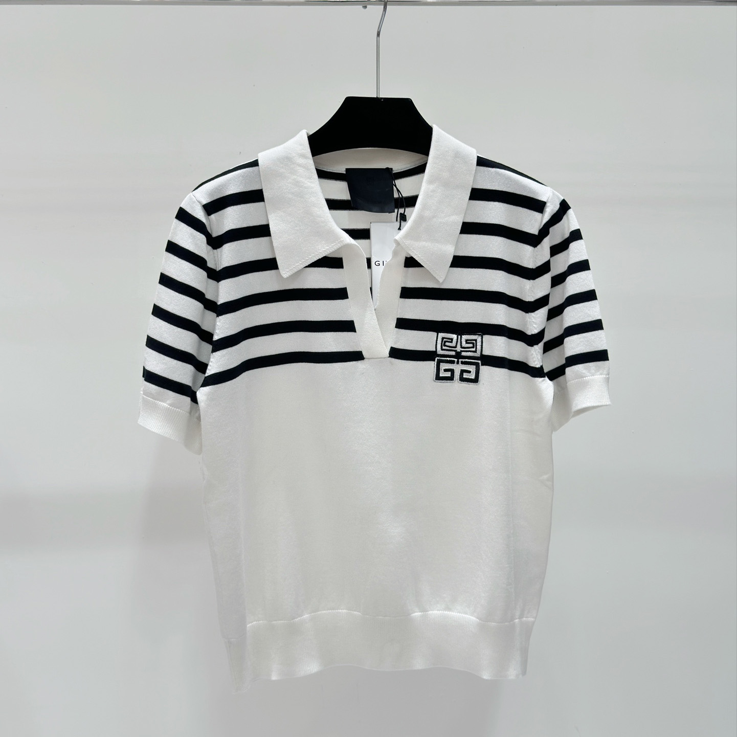 Givenchy 4G Logo Short-Sleeve Cropped Stripe Polo Sweater - PerfectKickZ