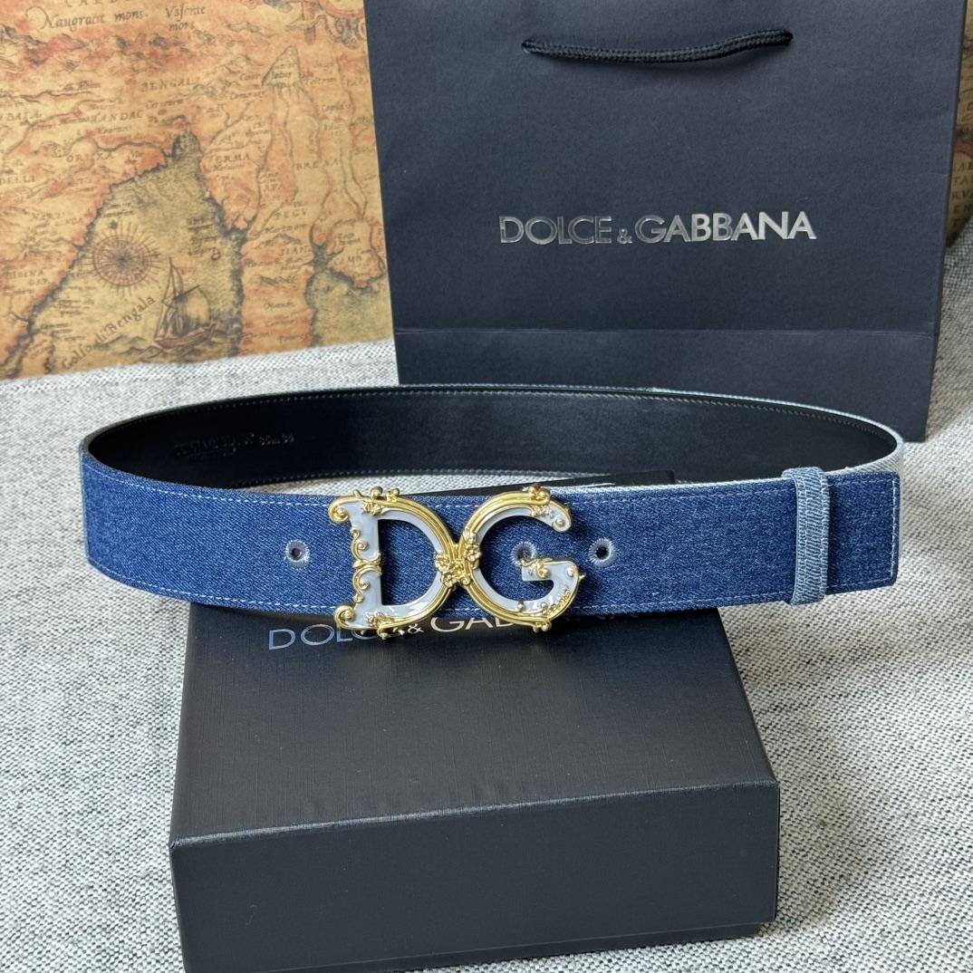 Dolce & Gabbana Denim Patchwork Belt With Baroque DG Buckle - PerfectKickZ