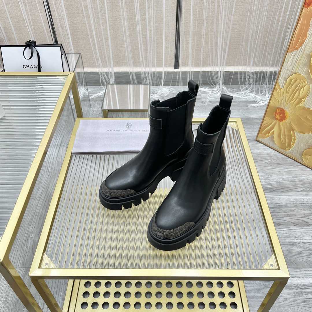 Brunello Cucinelli Matte calfskin Chelsea Boots With Precious Detail - PerfectKickZ