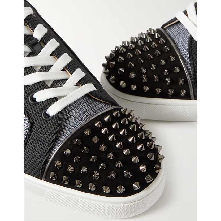 Christian Louboutin Louis Junior Spikes Suede-Trimmed Mesh And Leather Sneakers - PerfectKickZ