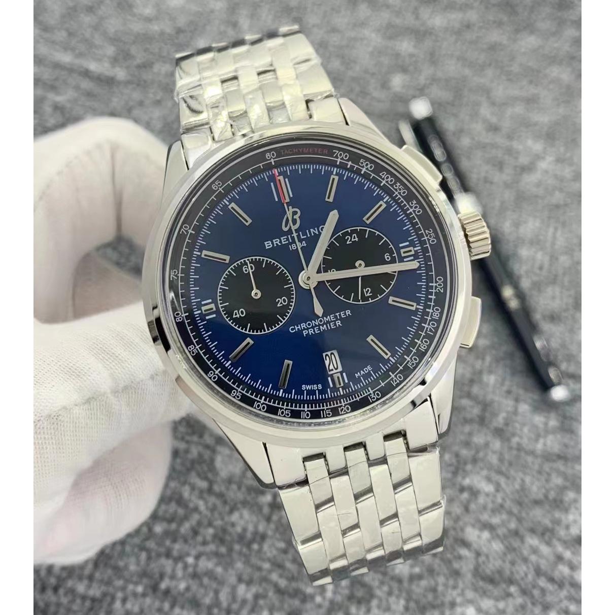 Breitling Premier B01 Chronograph 42 Blue Dial Stainless Steel Men's Watch  - PerfectKickZ