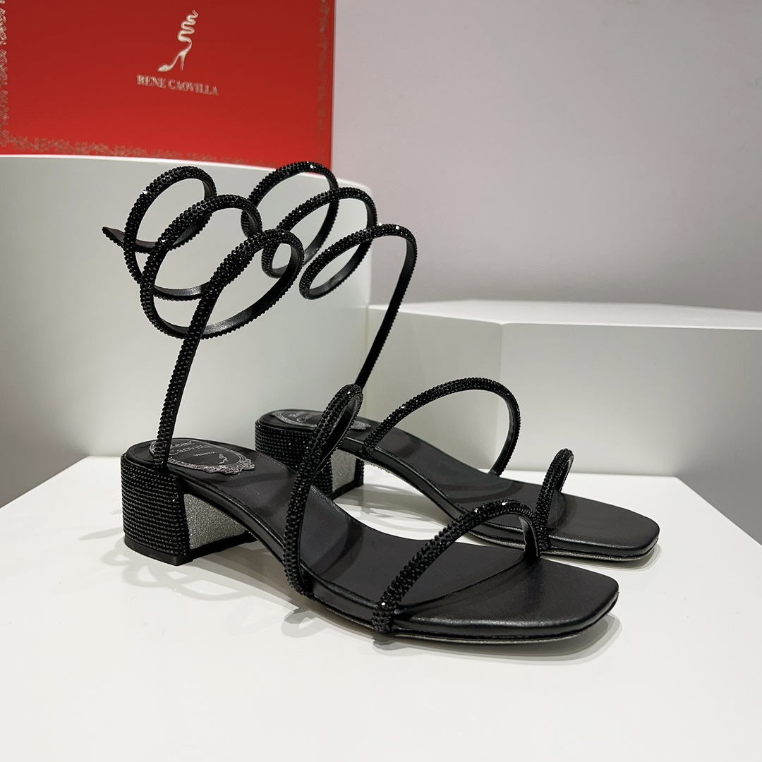 Rene Caovilla Black Low-heeled Sandals  - PerfectKickZ
