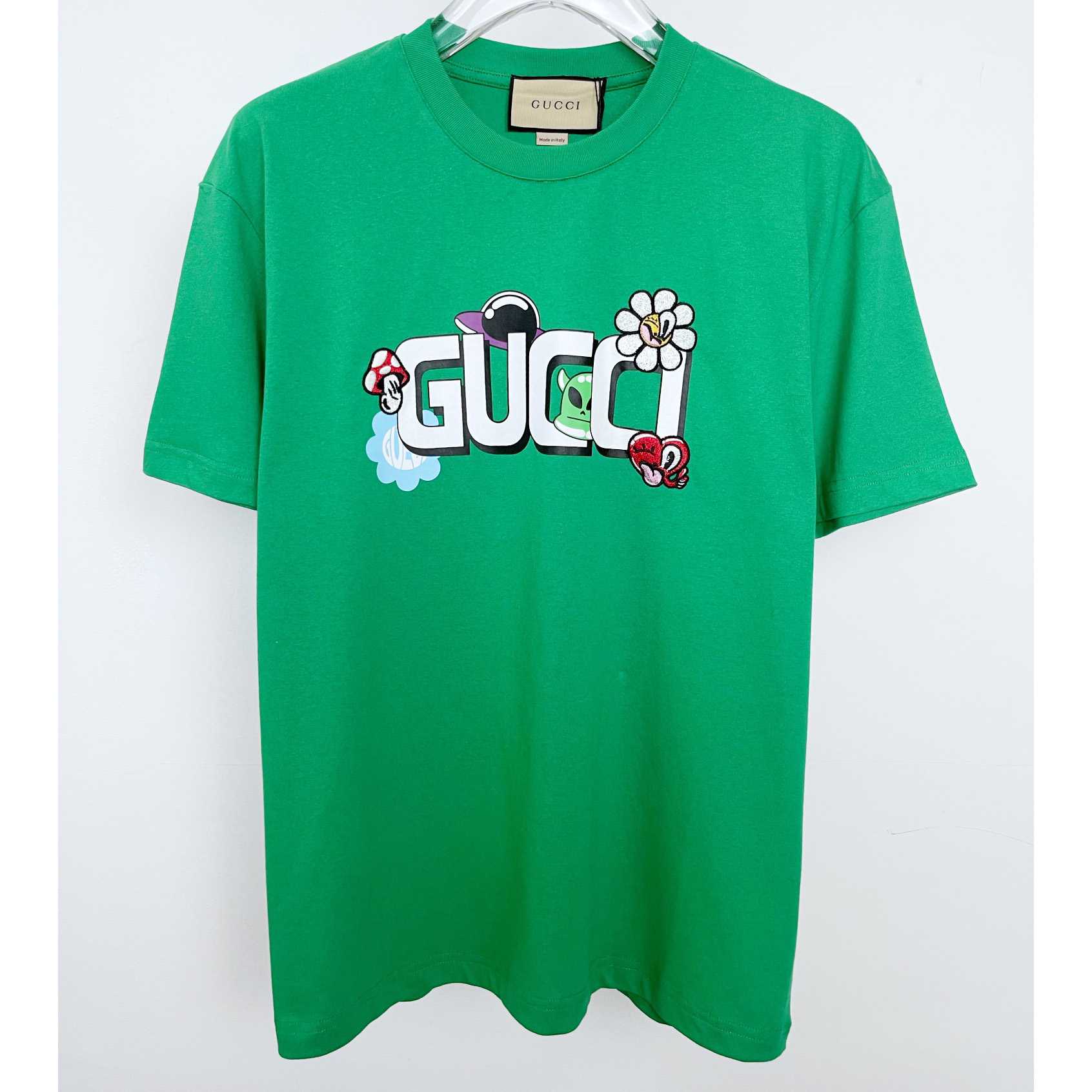 Gucci Cotton Jersey T-shirt With Gucci Print - PerfectKickZ