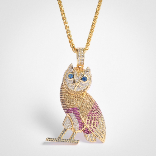 FREE SHIPPING Fully Iced Out Colorful Owl Pendant   - PerfectKickZ